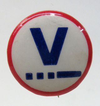 V For Victory Morse Code 7/8 " Spiegel Pinback Button Wwii Home Front Z