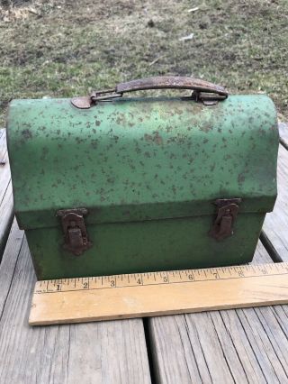Vintage American Thermos Bottle Co Green Dome Top Lunch Box Pail Bucket Rustic