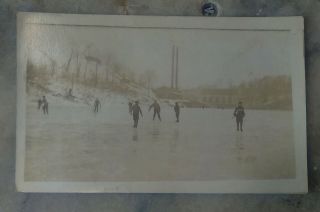 C 1910 Rp Postcard Ice Skaters On Mill Pond Ellwood City,  Pa.