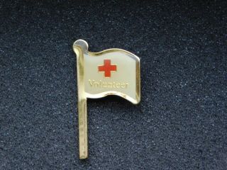 Vintage Metal Pin Volunteer Red Cross Flag