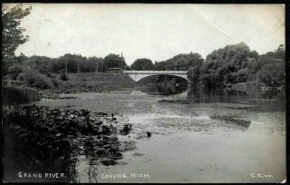 Lansing Michigan,  Bridge Over Grand River,  1910 Rppc Postcard