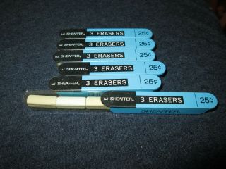 6 Vintage Sheaffer Pen Co Pencil E Erasers & Tins Nos