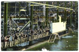 C.  1909 San Francisco Sutro Baths Interior Bathers On Platform Postcard