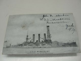 Vintage 1909 U.  S.  S.  Missouri Battleship Postcard W/ One Cent Us Stamp
