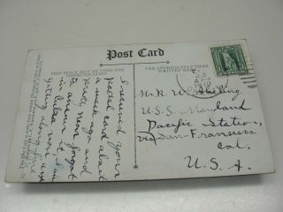 VINTAGE 1909 U.  S.  S.  MISSOURI BATTLESHIP POSTCARD W/ ONE CENT US STAMP 2
