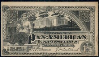 1901,  Pan - Am Expo Engraved Ticket,  Vf