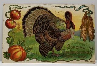 Thanksgiving Turkey Embossed 1909 Grinnell Iowa To Burton Wv Postcard F17