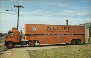 Allied Van Lines Tractor Trailer Truck Victory Storage Philadelphia Postcard
