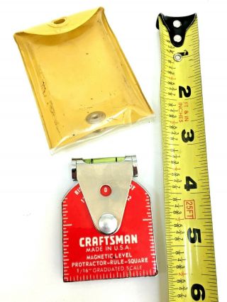 Vintage Craftsman No.  9 3992 Magnetic Level Protractor Rule Square W/ Pouch