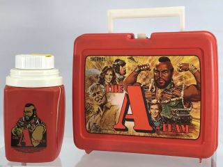 Vintage The A Team Mr T Red Lunch Box Plastic Thermos 1983 Tv Show