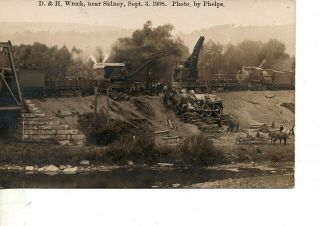 Rppc Sidney Ny D &h Railroad Train Wreck Cranes Dragging Locomotive 485