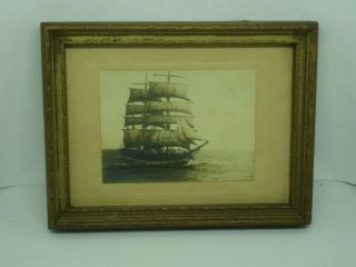 Vintage Framed Photo Of Clipper Ship 4 1/2 X 3 1/2