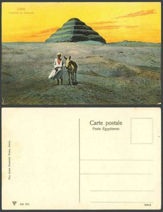 Egypt Old Postcard Cairo Caire Donkey Pyramid Pyramide De Sakkarah Desert