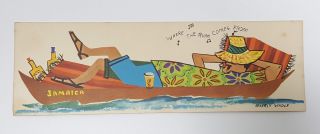 1960s Beverly Wasile Jamaica Rum Oversized Vintage Post Card Tiki Bahama Islands