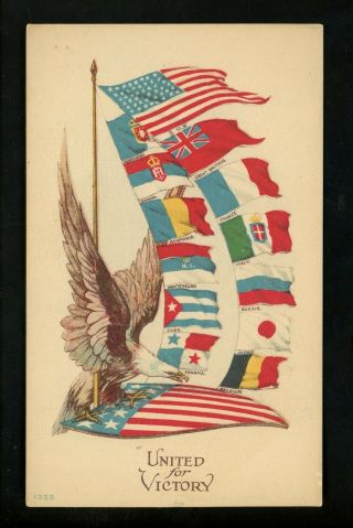 Flags Postcard Patriotic Us Flag Wwi United For Victory Flags Eagle Vintage