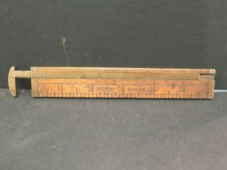 Vintage Lufkin 016 Wood & Brass 2pc.  6 " Caliper Pocket Ruler Rule Measure Scale