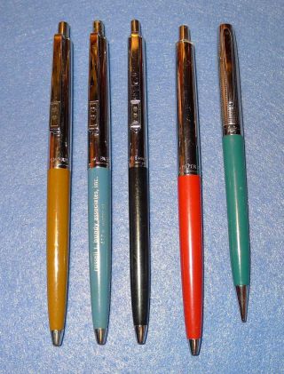 5 Vintage Ink Pens.  3 Double Heart Papermate.  Papermate With No Clip & Garland