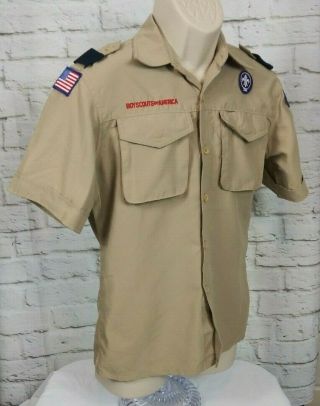 Boy Scouts Of America Official Shirt Youth Large Patches Loop Collar