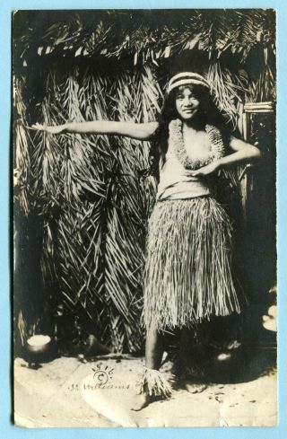 1921 Hawaii Territory Rppc Hula Girl In Grass Skirt 1916 Williams Real Photo