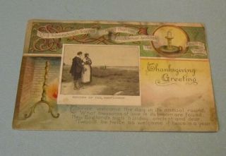 1909 Return Of The Mayflower Embossed German Thanksgiving Holiday Postcard