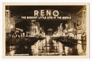 Night Scene,  Welcome Arch,  Virginia Street,  Reno,  Nevada 1940 