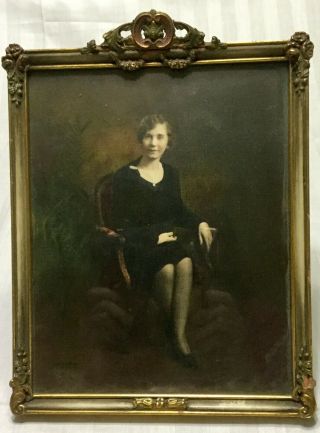 Antique Frame And Picture Of Sitting Woman 12 " X 9 "