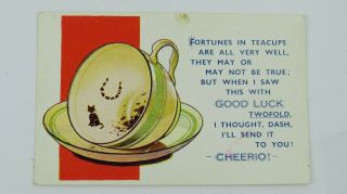 Ww2 Vintage Comic Postcard Black Cat Fortune Teller Tasseography Tea Cup Reading