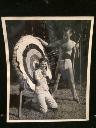 Vintage Antique Photograph W/ Archery Practice Target Man Swim Trucks Girl Camp