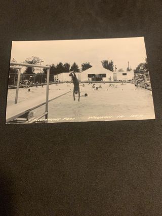 Vintage Rppc Swimming Pool Waukon Iowa Boy Diving Off Board Real Photo Postcard