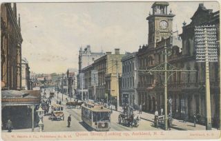 T) Postcard Zealand Auckland Queen Street Circulated 1908