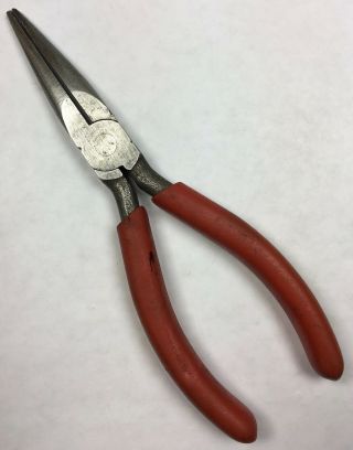 Vintage Snap - On Tools Usa 7 " Needle Nose Pliers With Red Grips Usa Snap On Tools