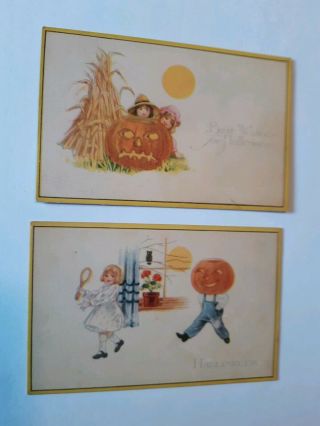 2 Halloween Postcards Children And Pumpkin