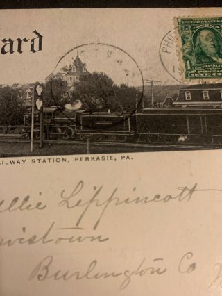 1900s Postcard P & R Railway Station Perkasie PA.  Rare Double Sided Photo Card 2