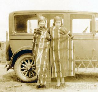 1927 Flapper Women Wrapped Indian Blanket Like Papoose By Car