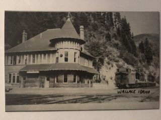 Wallace Idaho Rr Station Railway Railroad Depot B&w Real Photo Postcard Rppc