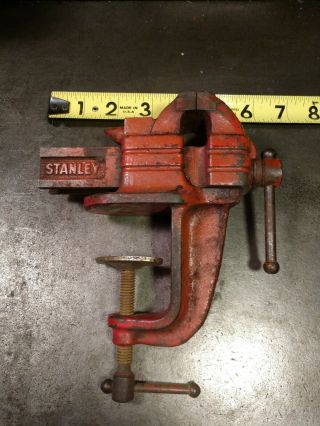 Small Vintage Stanley Clamp On Bench Vise 1 - 1/2 " Jaw With Anvil 741? Art Deco