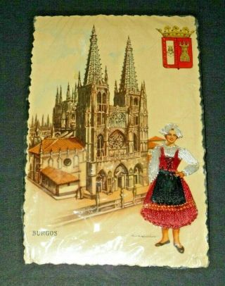 Lady From Spain In Silk Embroidered Dress Vintage Postcard Burgos Cathedral