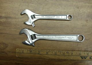Old Tools,  2 Vintage Crescent Brand Adjustable Wrenches,  6 " & 8 ",  Usa,  Xlint
