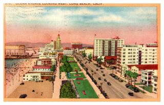 California Ocean Avenue Looking West Long Beach Linen Postcard Mailed 1945