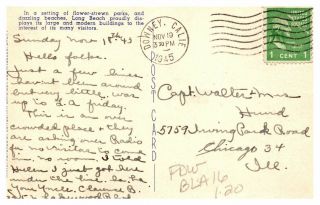 CALIFORNIA Ocean Avenue Looking West LONG BEACH Linen Postcard Mailed 1945 2