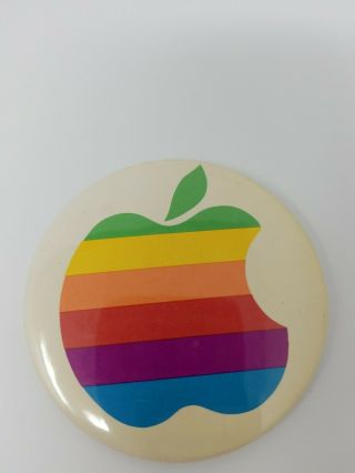 Vintage 80s Apple Computers Rainbow Logo Off White Steve Jobs Button/pin/badge