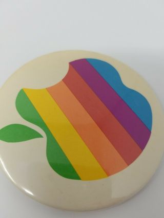 Vintage 80s Apple Computers Rainbow Logo Off White Steve Jobs Button/Pin/Badge 5