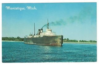 Vintage 1950 - 1960 Ann Arbor Railway Car Ferry Manistique Michigan Postcard