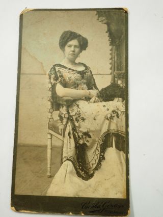 Lady In Embroidered Floral Dress Hungarian 1908 Cabinet Card Photo 4.  25 " X 8 "