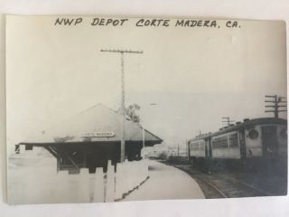 Corte Madera California Nwp Station Railroad Depot B&w Real Photo Postcard Rppc