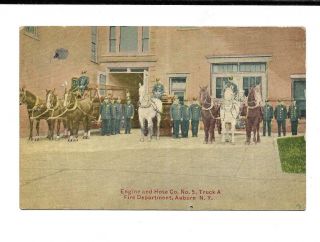 Fire Engine,  Hose Co.  5,  Truck A,  Department,  Auburn,  Ny - 1912 Postcard