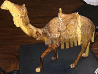 Judaica Bethlehem Carved Wood Camel Olivewood
