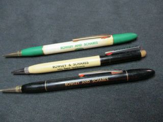 3 Vintage Mechanical Pencils/john Deere Adv.  Pens/rowley & Schares,  Jesup,  Iowa