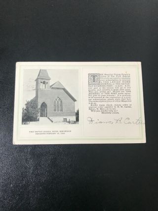 Vintage Postcard First Baptist Church Raton Mexico One Cent Stamp Rare