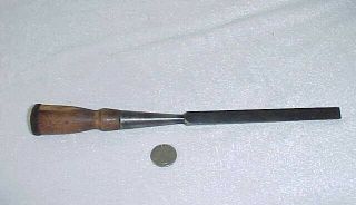 4 ANTIQUE WOOD HANDLED TOOLS: DRILL,  SCREWDRIVER,  CHISEL,  2 HANDLE DRAW KNIFE 7